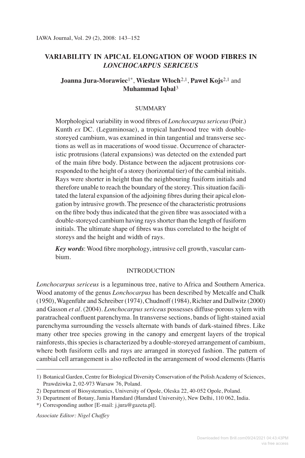 Downloaded from Brill.Com09/24/2021 04:43:43PM Via Free Access 144 IAWA Journal, Vol