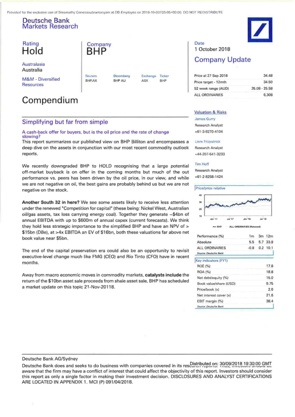 BHP Billiton and Encompasses a Liam Fitzpatrick Deep Dive on the Assets in Conjunction with Our Most Recent Commodity Outlook Research Analyst Reports