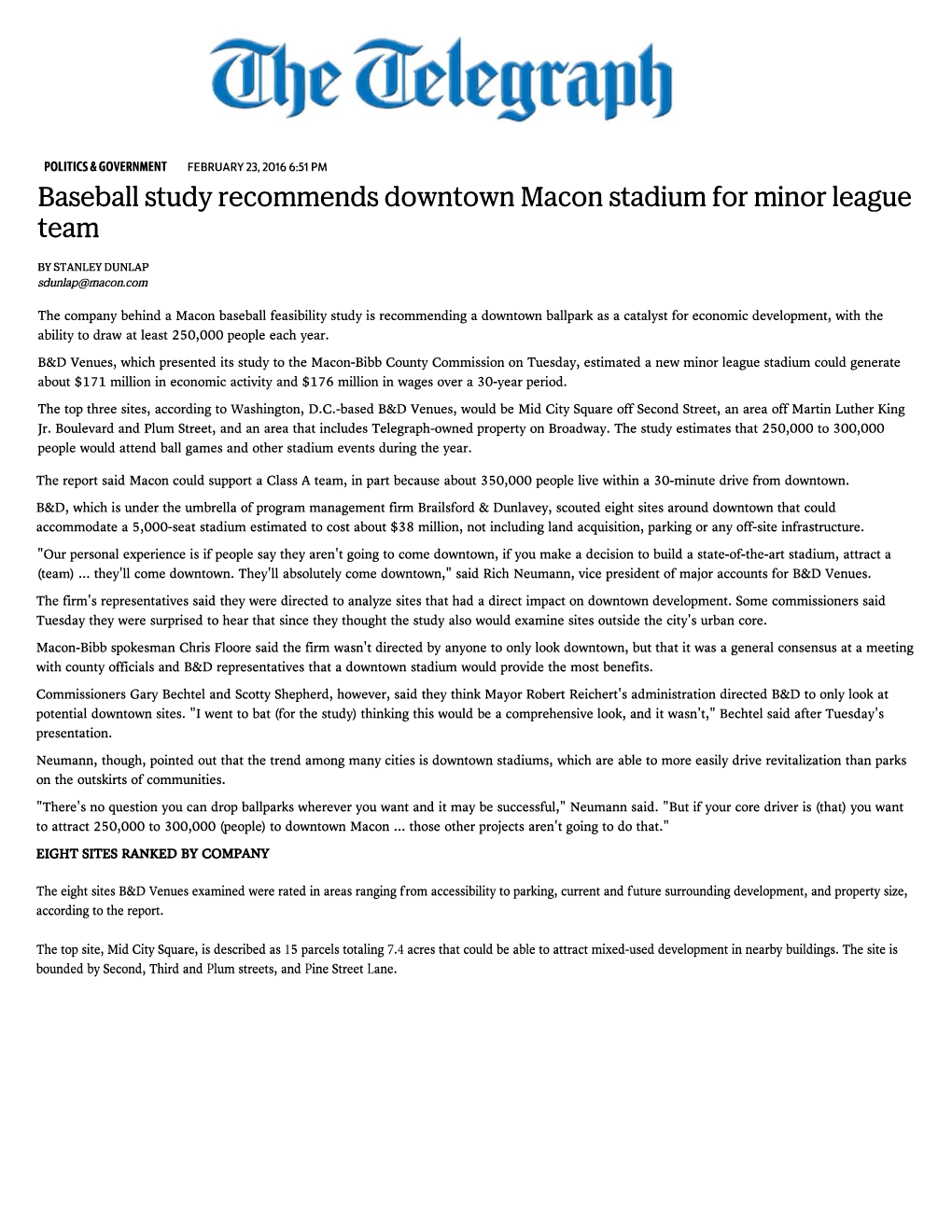 Baseball Study Recommends Downtown Maco... For