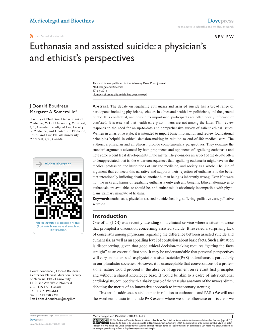 Euthanasia and Assisted Suicide: a Physician's and Ethicist's Perspectives