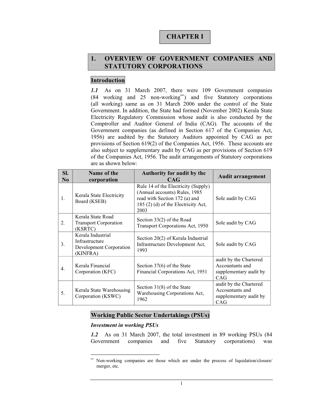 1. Overview of Government Companies and Statutory Corporations