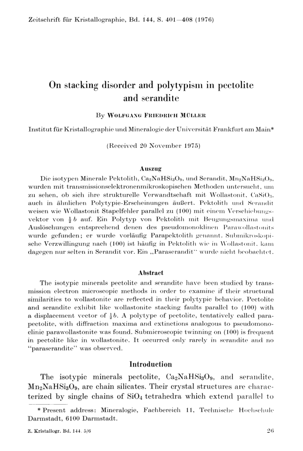 On Stacking Disorder and Polvtypism III Pectolite and Serandite