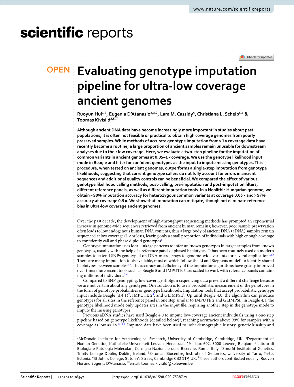 Evaluating Genotype Imputation Pipeline for Ultra-Low Coverage