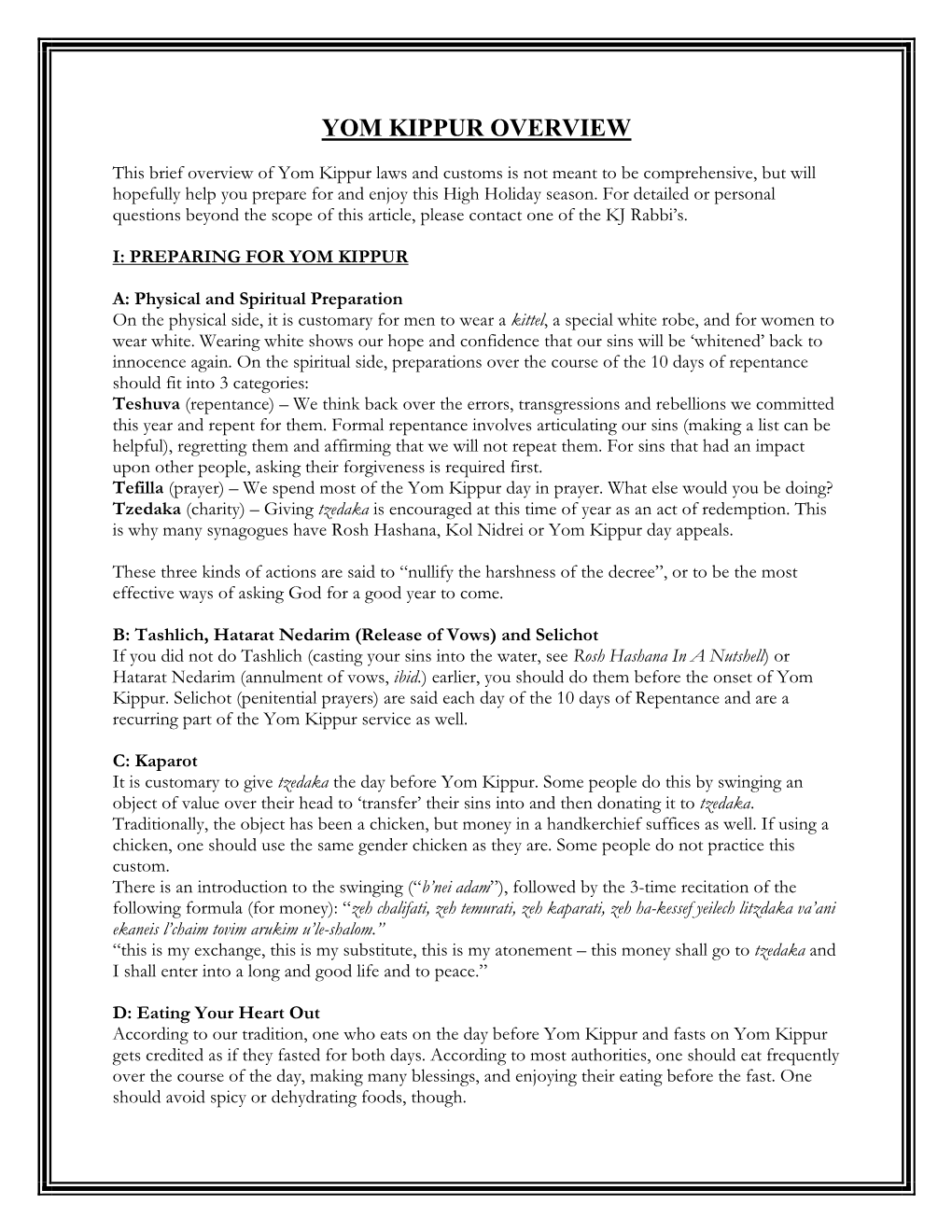 Yom Kippur Overview