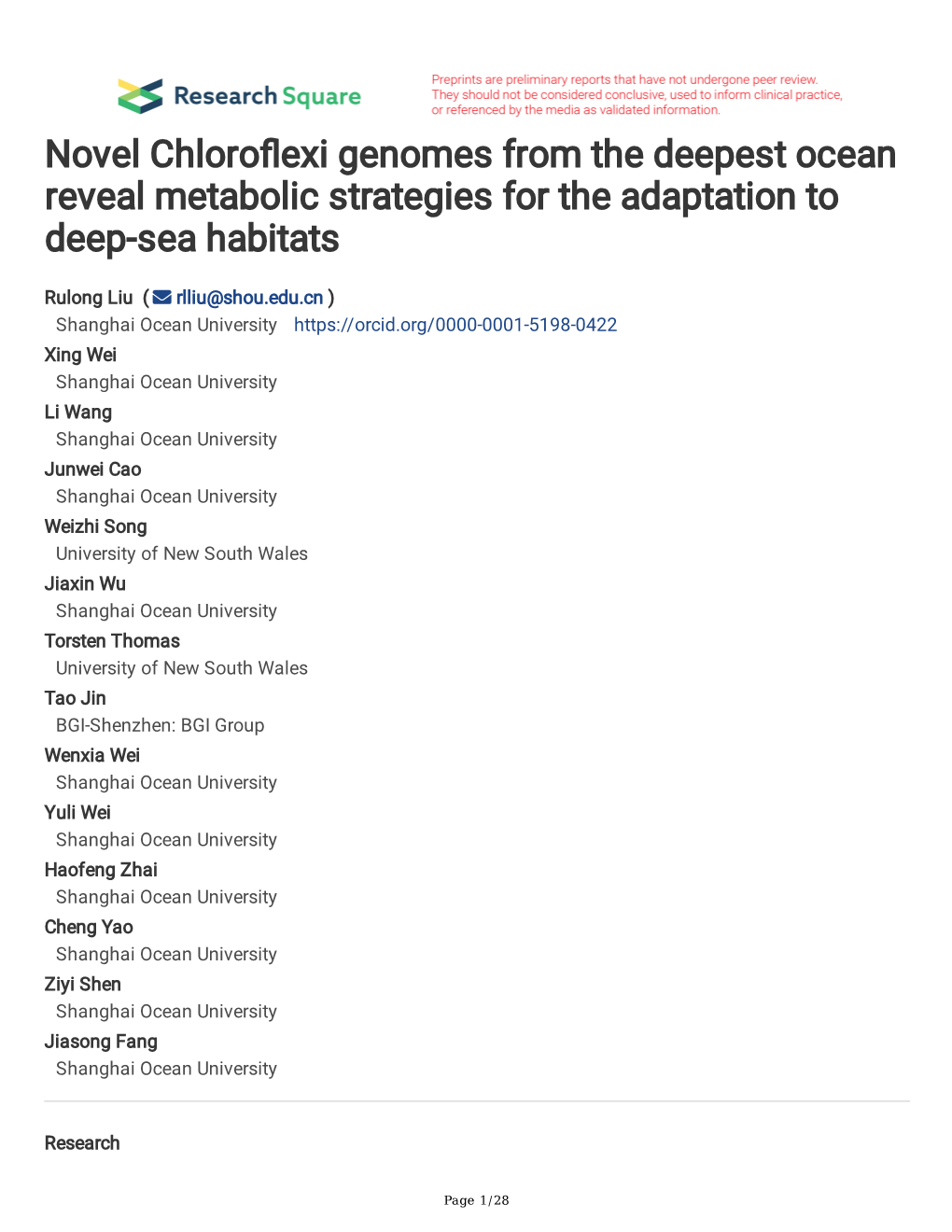 Novel Chloro Exi Genomes from the Deepest Ocean Reveal Metabolic