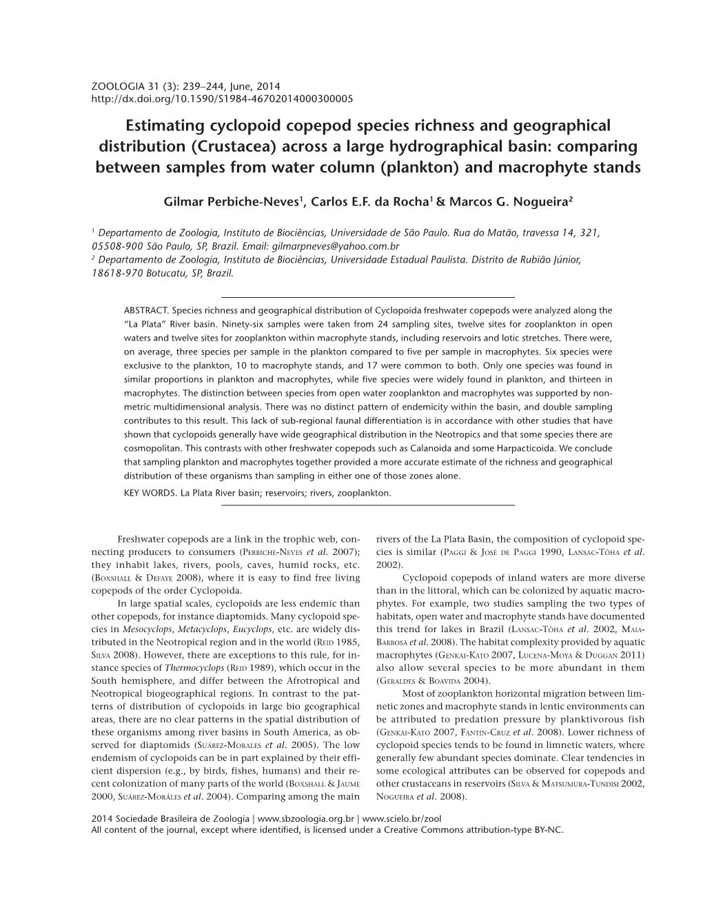 Estimating Cyclopoid Copepod Species Richness and Geographical Distribution (Crustacea) Across a Large Hydrographical Basin