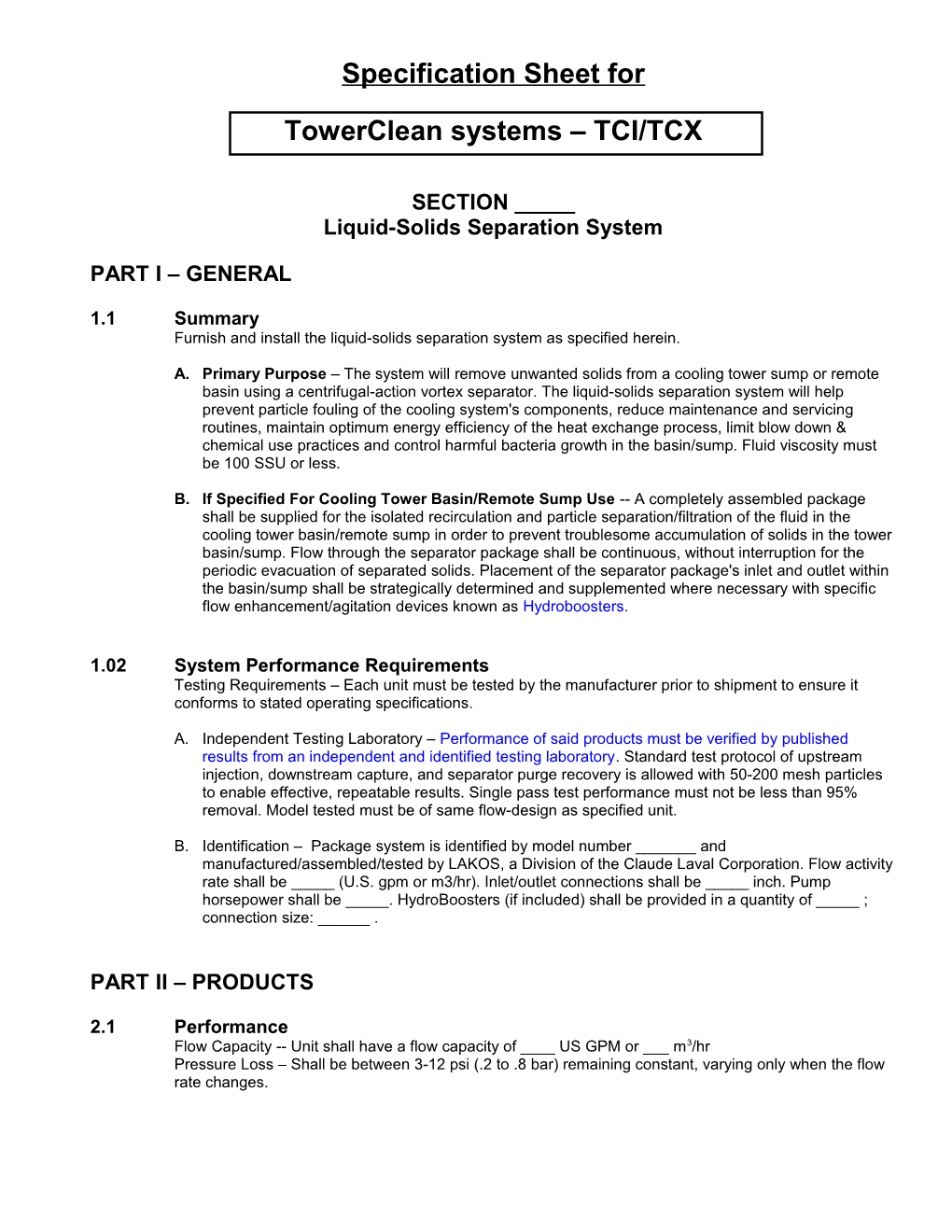 Towerclean Systems TCI/TCX