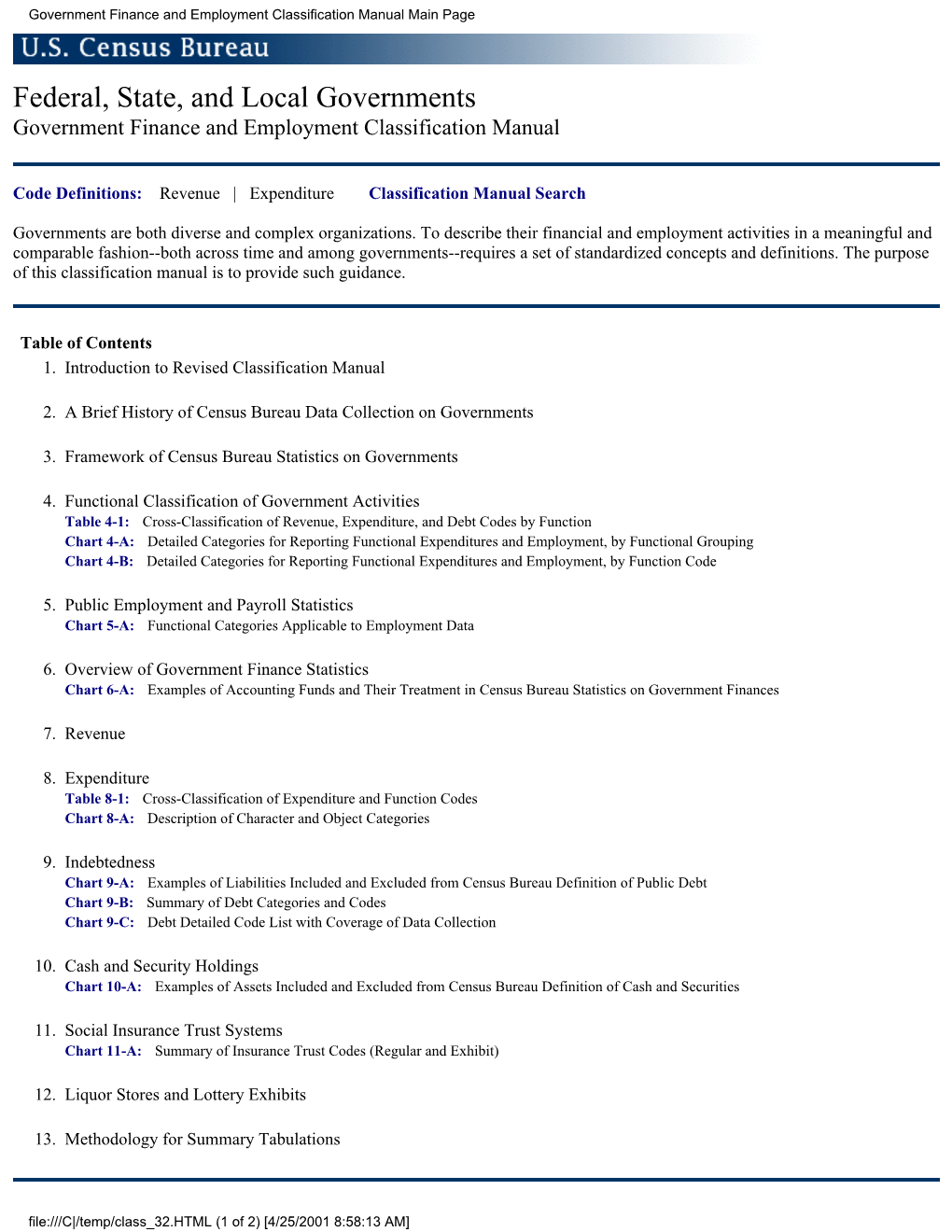 Government Finance and Employment Classification Manual Main Page