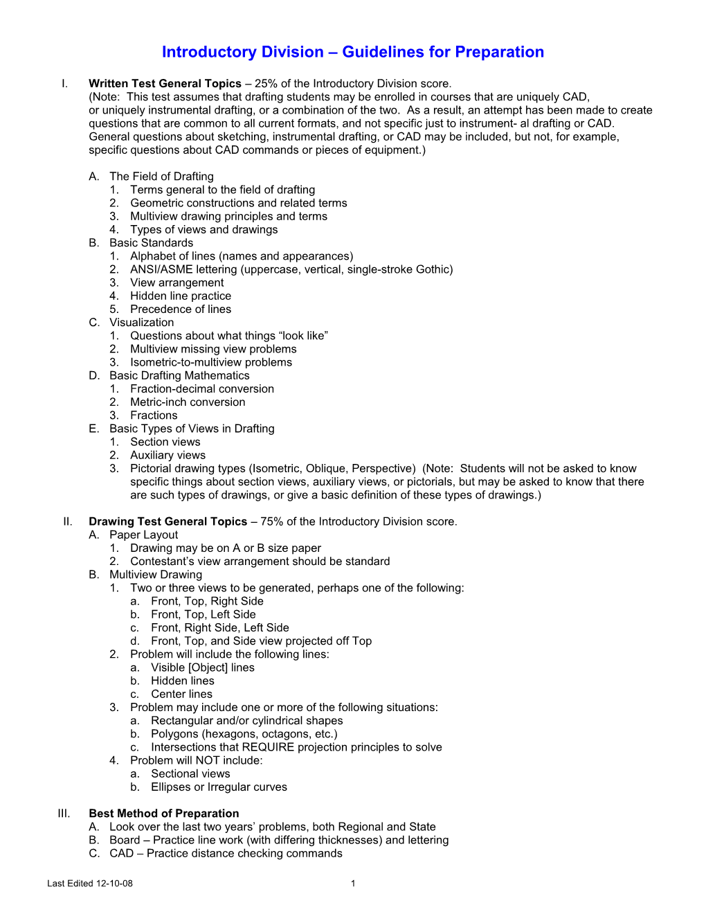 Introductory Division Guidelines for Preparation