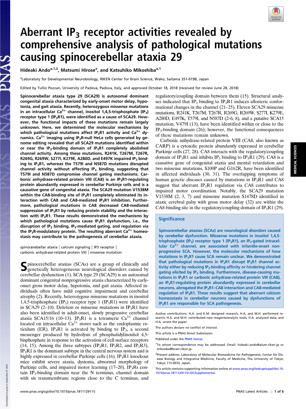 Aberrant IP3 Receptor Activities Revealed by Comprehensive Analysis of Pathological Mutations Causing Spinocerebellar Ataxia 29