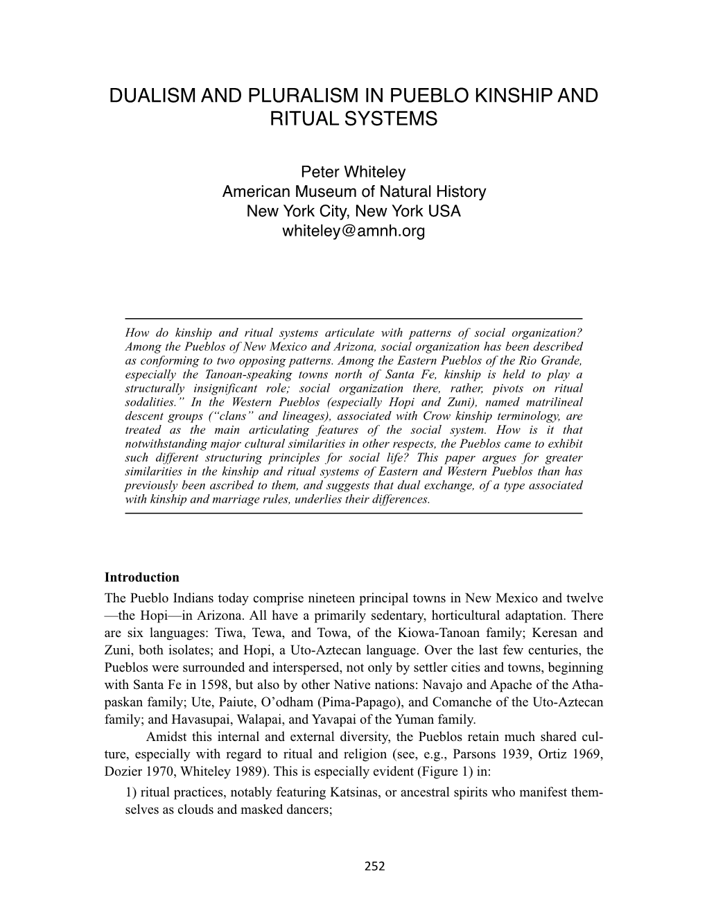 Dualism and Pluralism in Pueblo Kinship and Ritual Systems