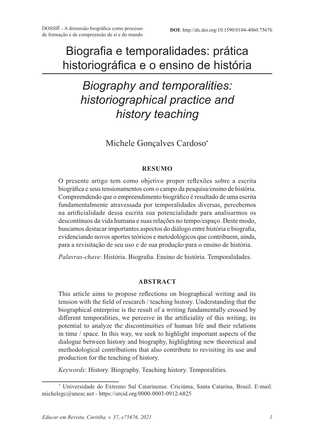 Biography and Temporalities: Historiographical Practice and History Teaching