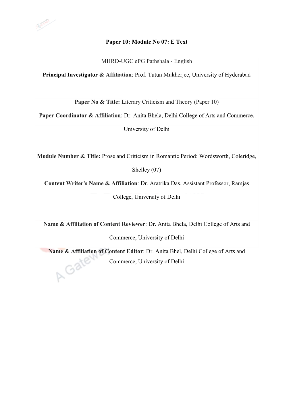 Paper 10: Module No 07: E Text MHRD-UGC Epg Pathshala