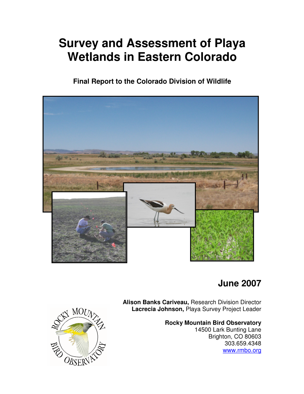 Survey and Assessment of Playa Wetlands in Eastern Colorado