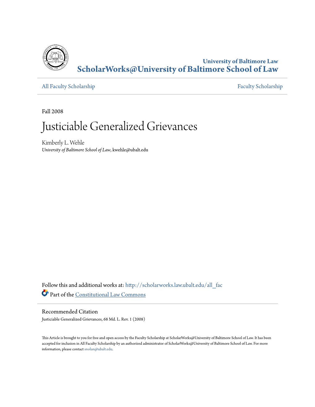 Justiciable Generalized Grievances Kimberly L