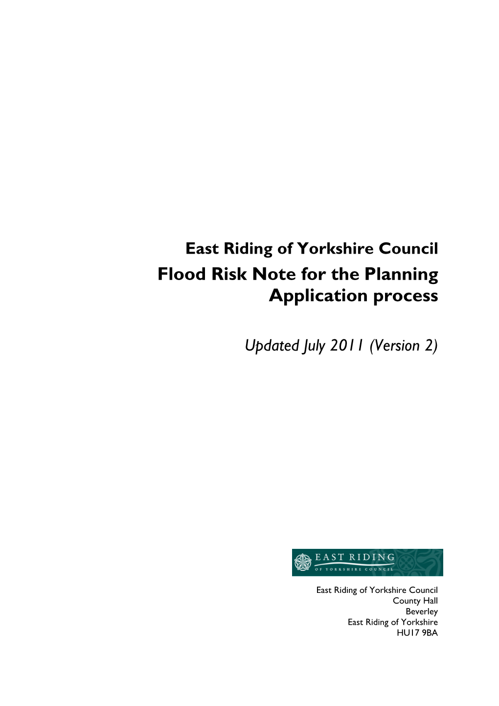 Flood Risk Note for the Planning Application Process