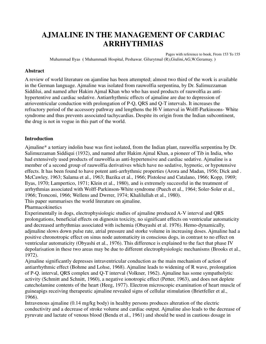 Ajmaline in the Management of Cardiac Arrhythmias