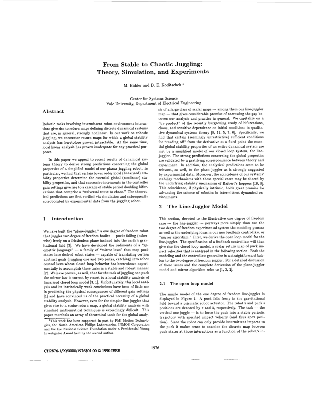 From Stable to Chaotic Juggling: Theory, Simulation, and Experiments