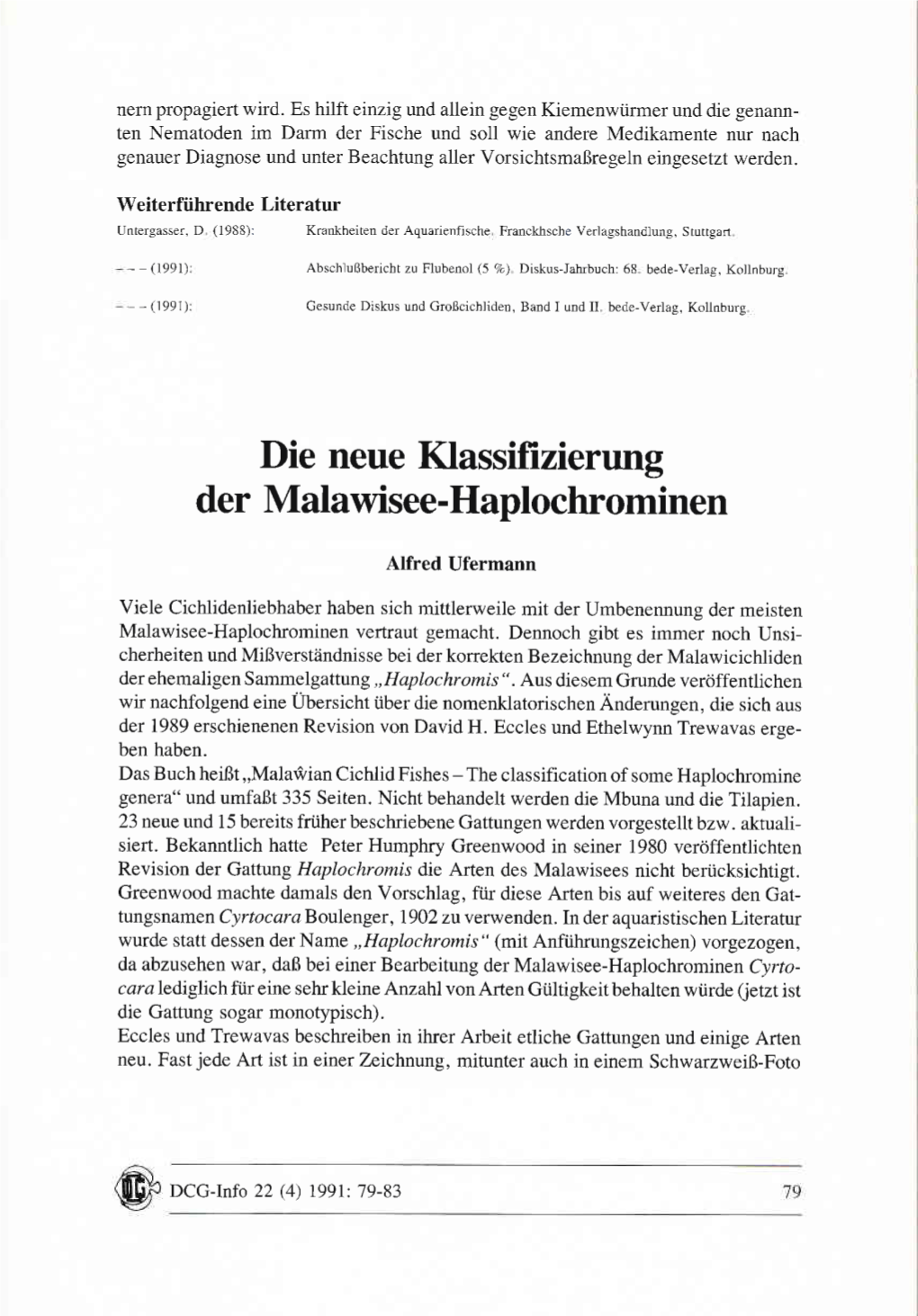 Die Neue Klassifizierung Der Malawisee-Haplochrominen