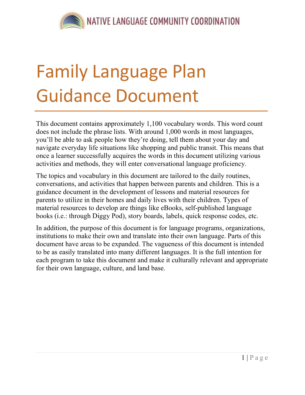 Family Language Plan Guidance Document