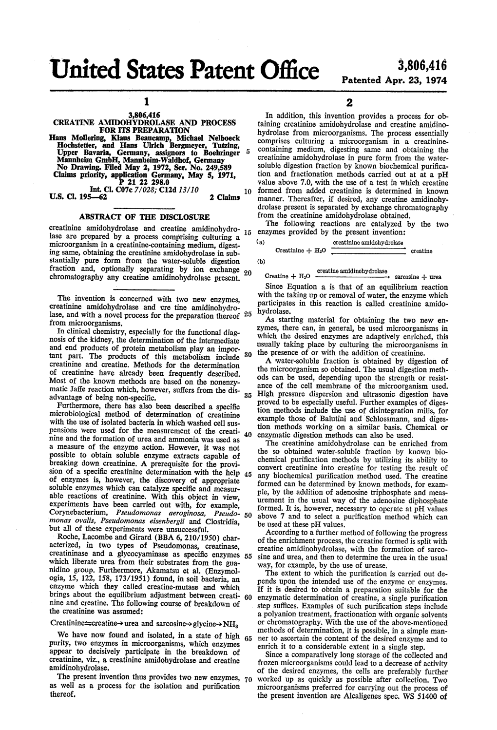 United States Patent Office Patented Apr