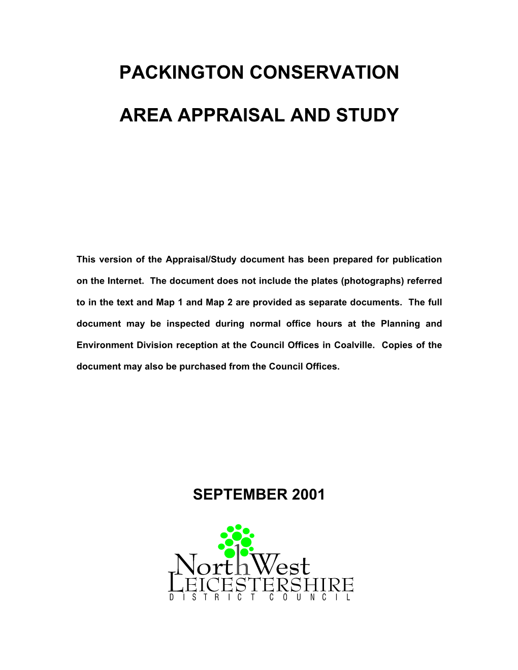 Packington Conservation Area Appraisal and Study