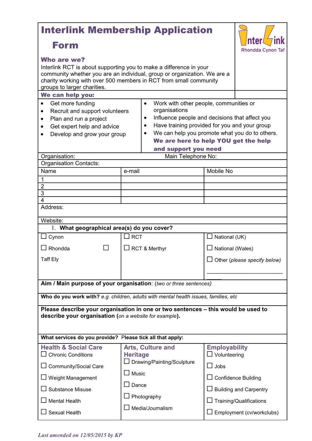 Interlink Membership Application Form