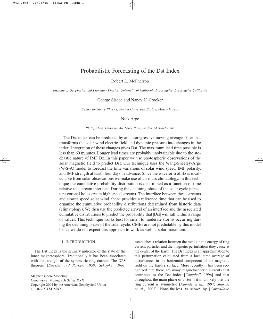 Probabilistic Forecasting of the Dst Index