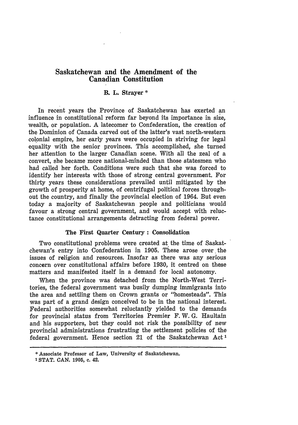 Saskatchewan and the Amendment of the Canadian Constitution