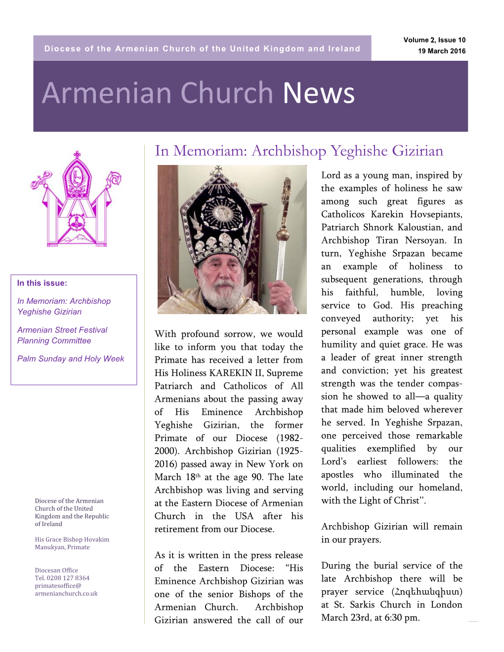 Armenian Church News