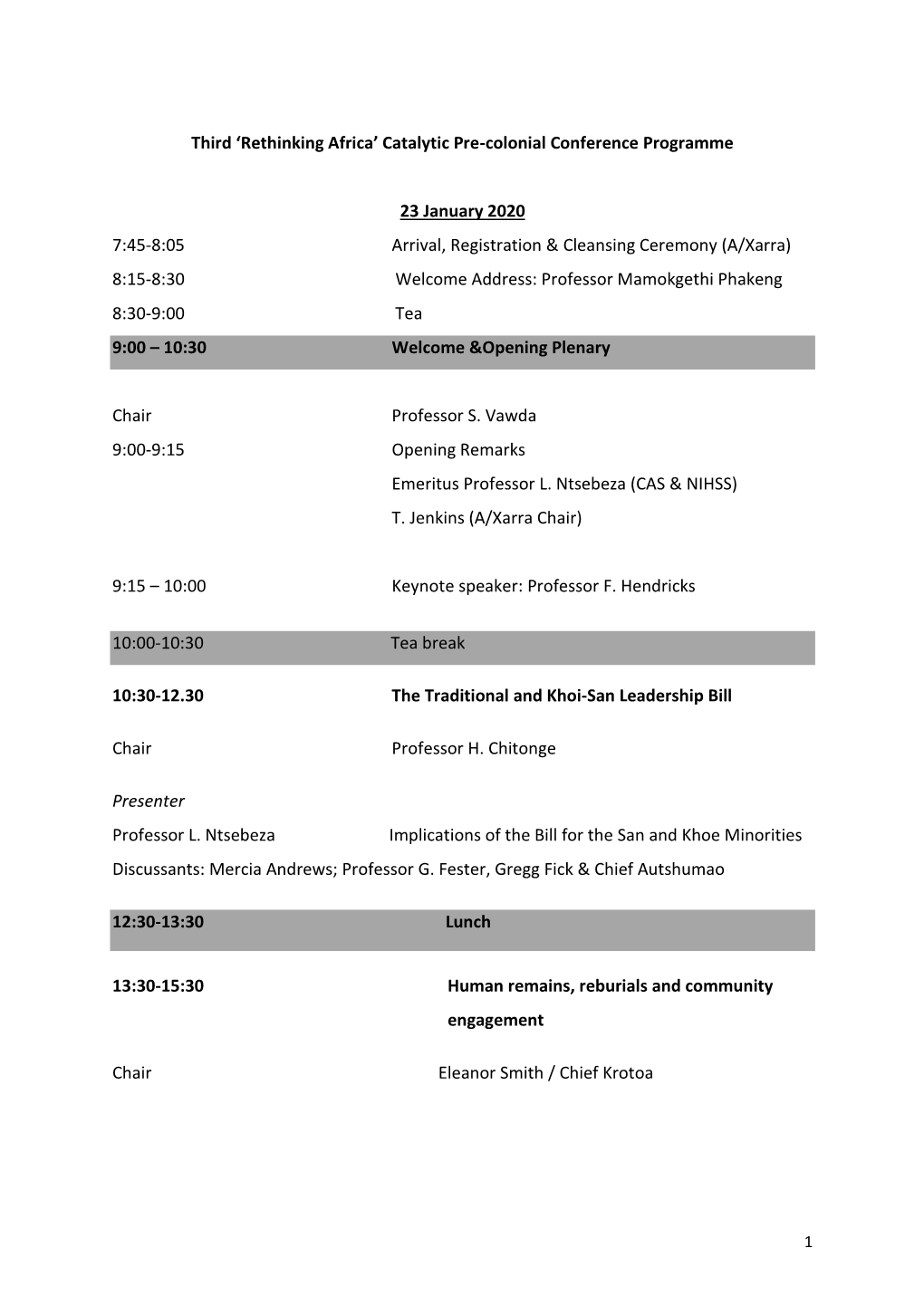 Third 'Rethinking Africa' Catalytic Pre-Colonial Conference Programme