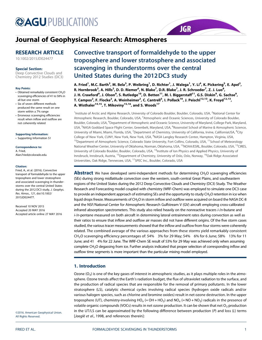 Convective Transport of Formaldehyde to the Upper Troposphere and Lower