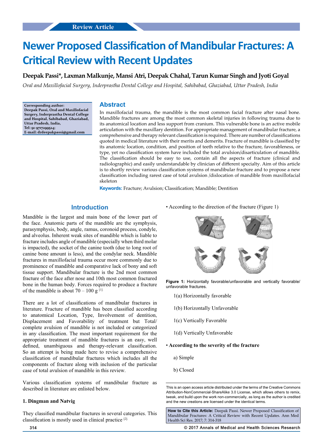 Newer Proposed Classification of Mandibular Fractures