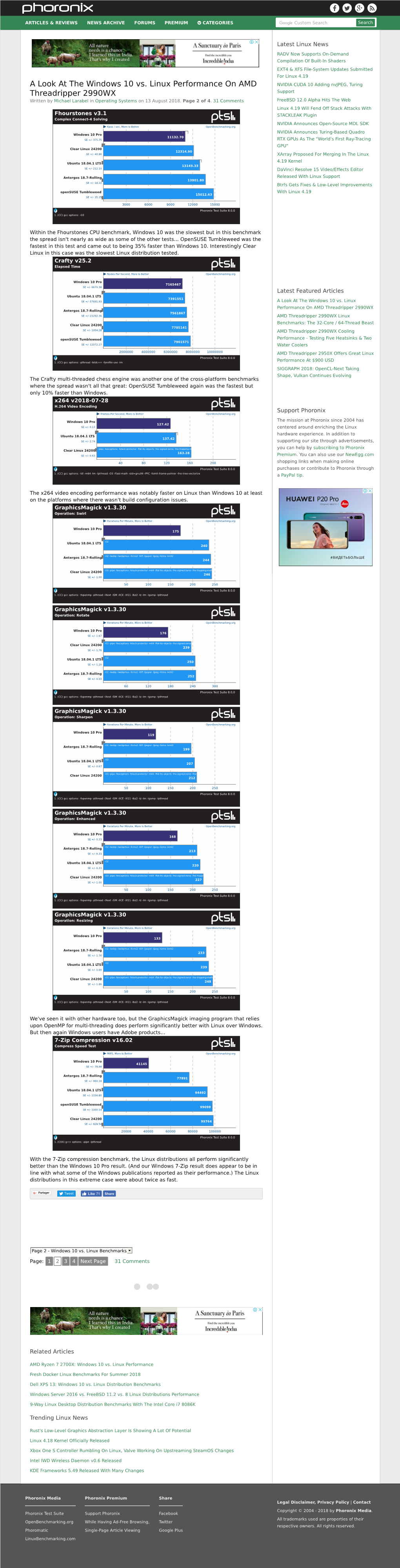 A Look at the Windows 10 Vs. Linux Performance on AMD Threadripper