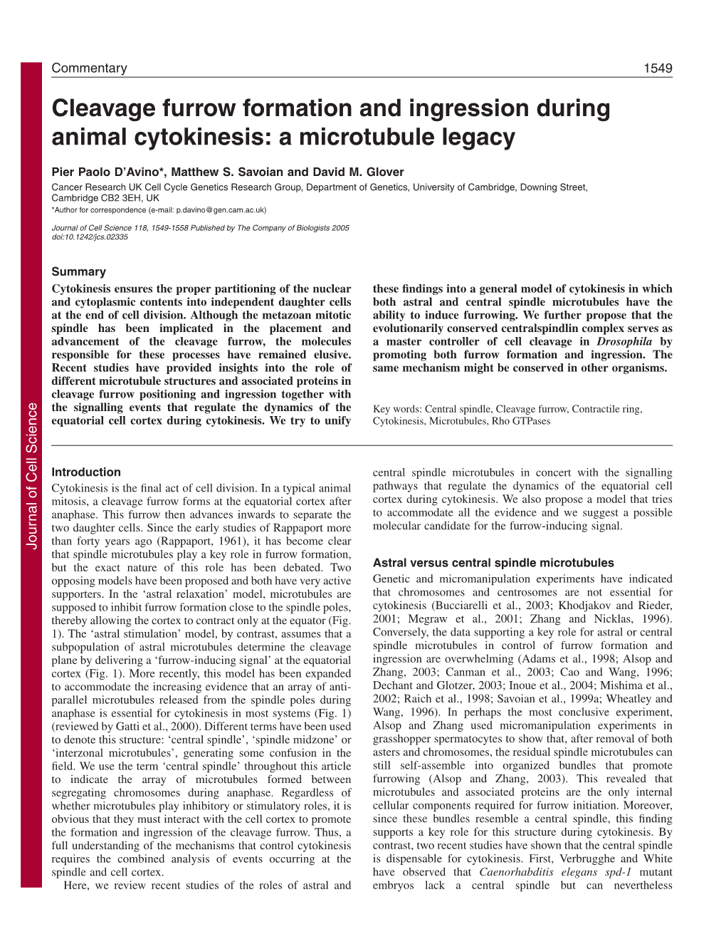 Cleavage Furrow Formation and Ingression During Animal Cytokinesis: a Microtubule Legacy