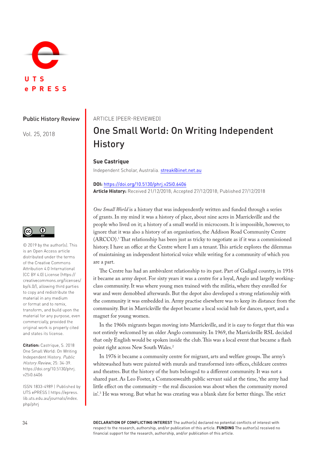 One Small World: on Writing Independent History