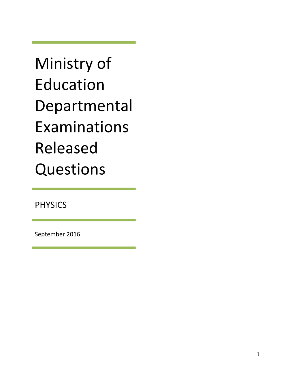 Ministry of Education Departmental Examinations Released Questions s1