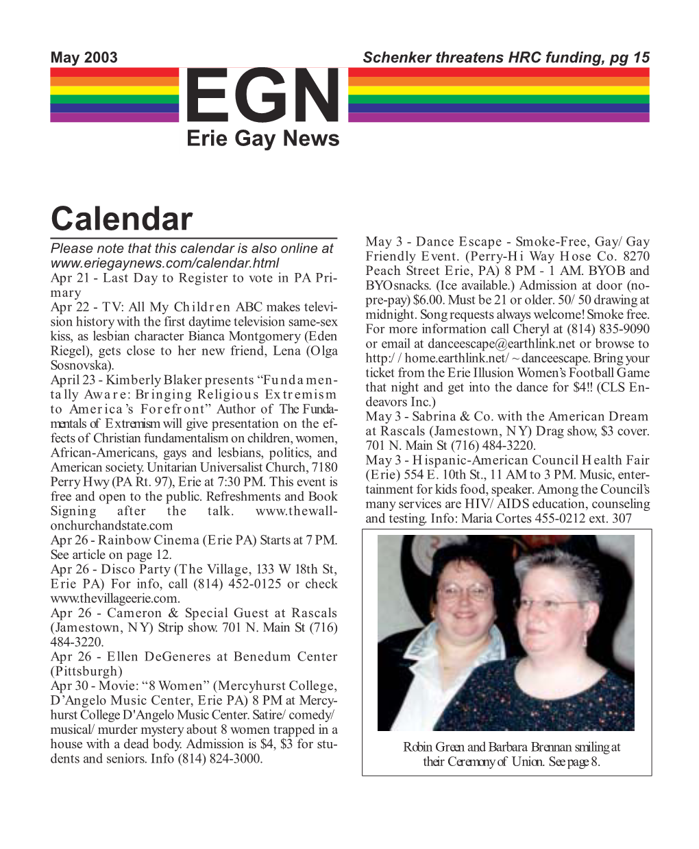 Calendar Please Note That This Calendar Is Also Online at May 3 - Dance Escape - Smoke-Free, Gay/Gay Friendly Event