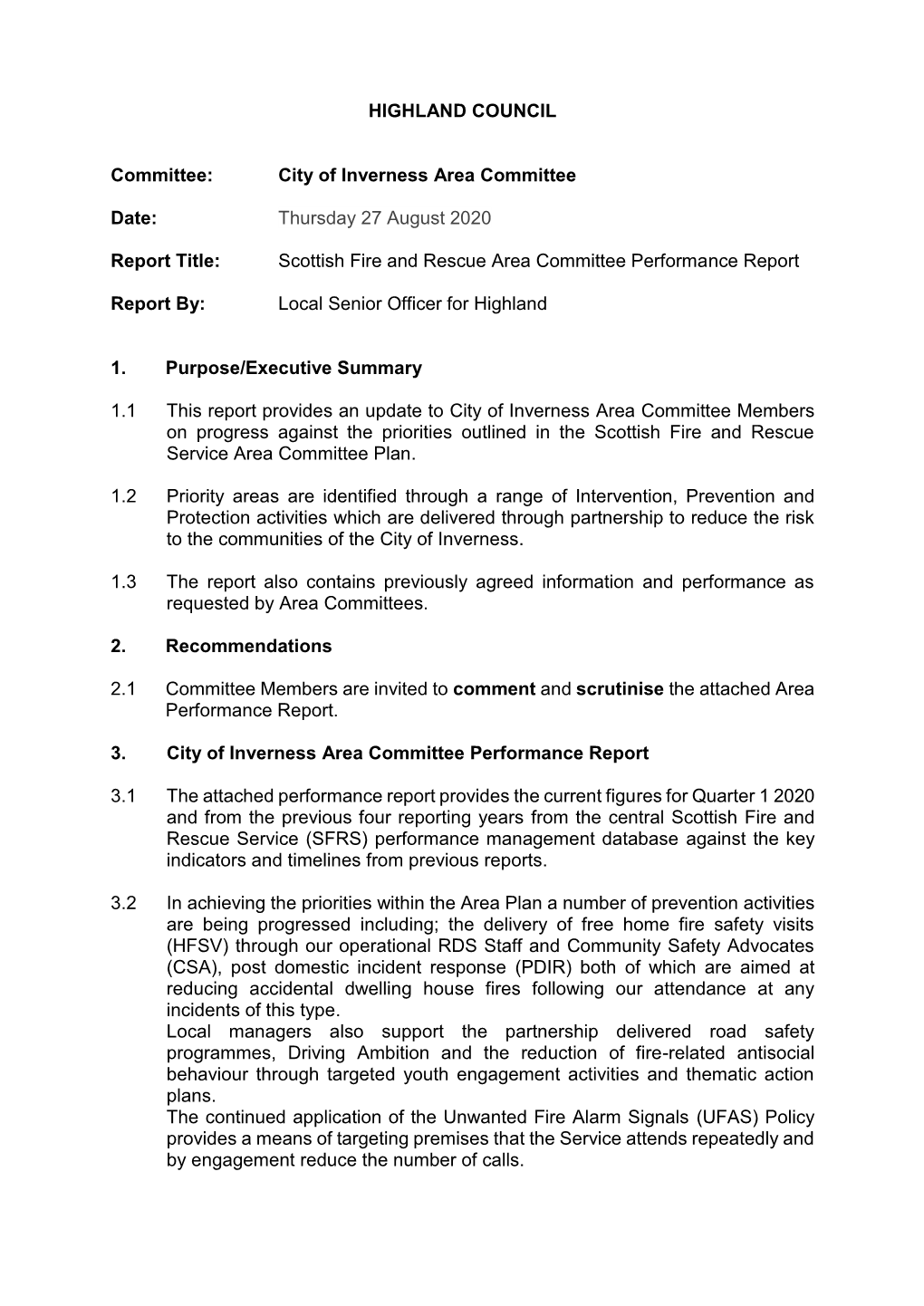 Scottish Fire and Rescue Area Committee Performance Report