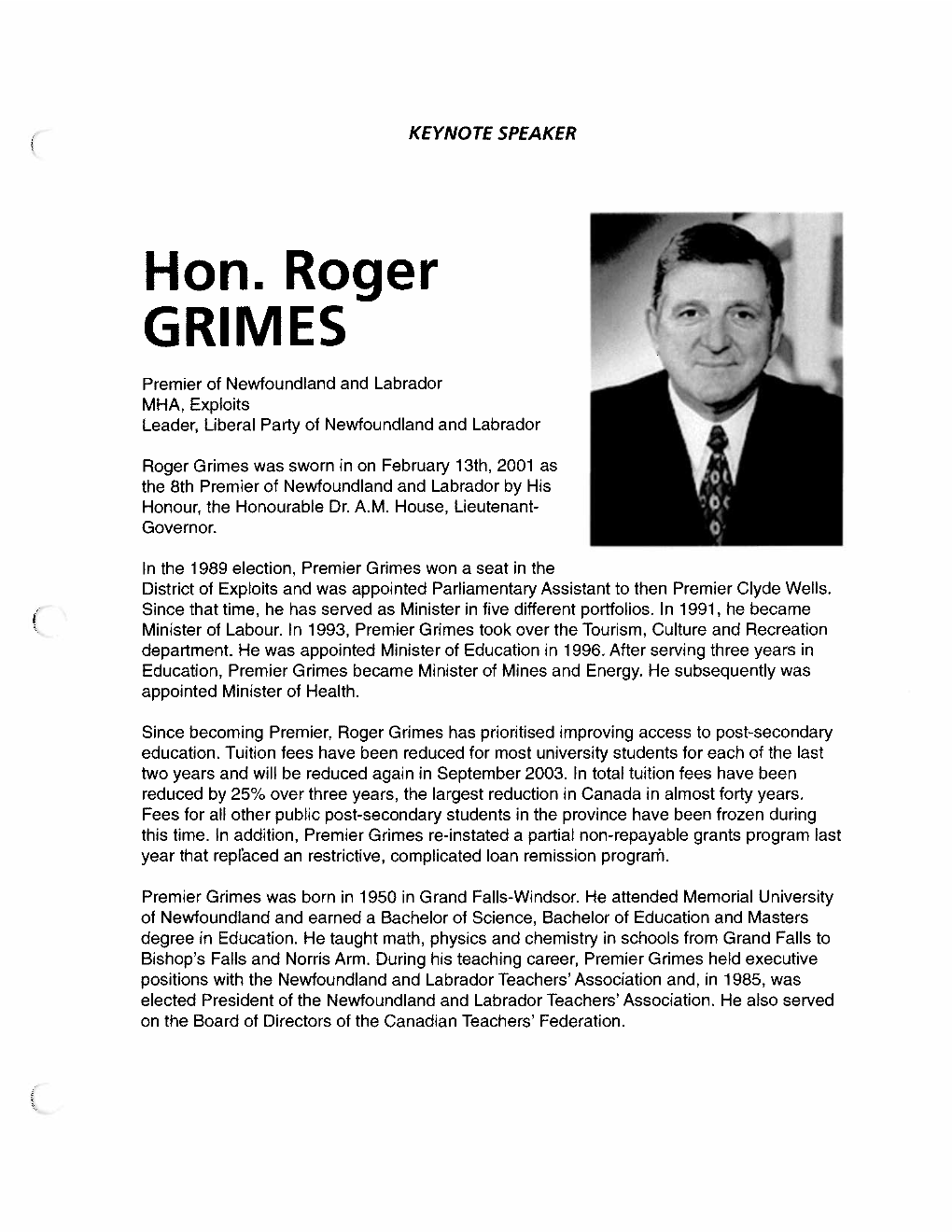 Hon. Roger GRIMES