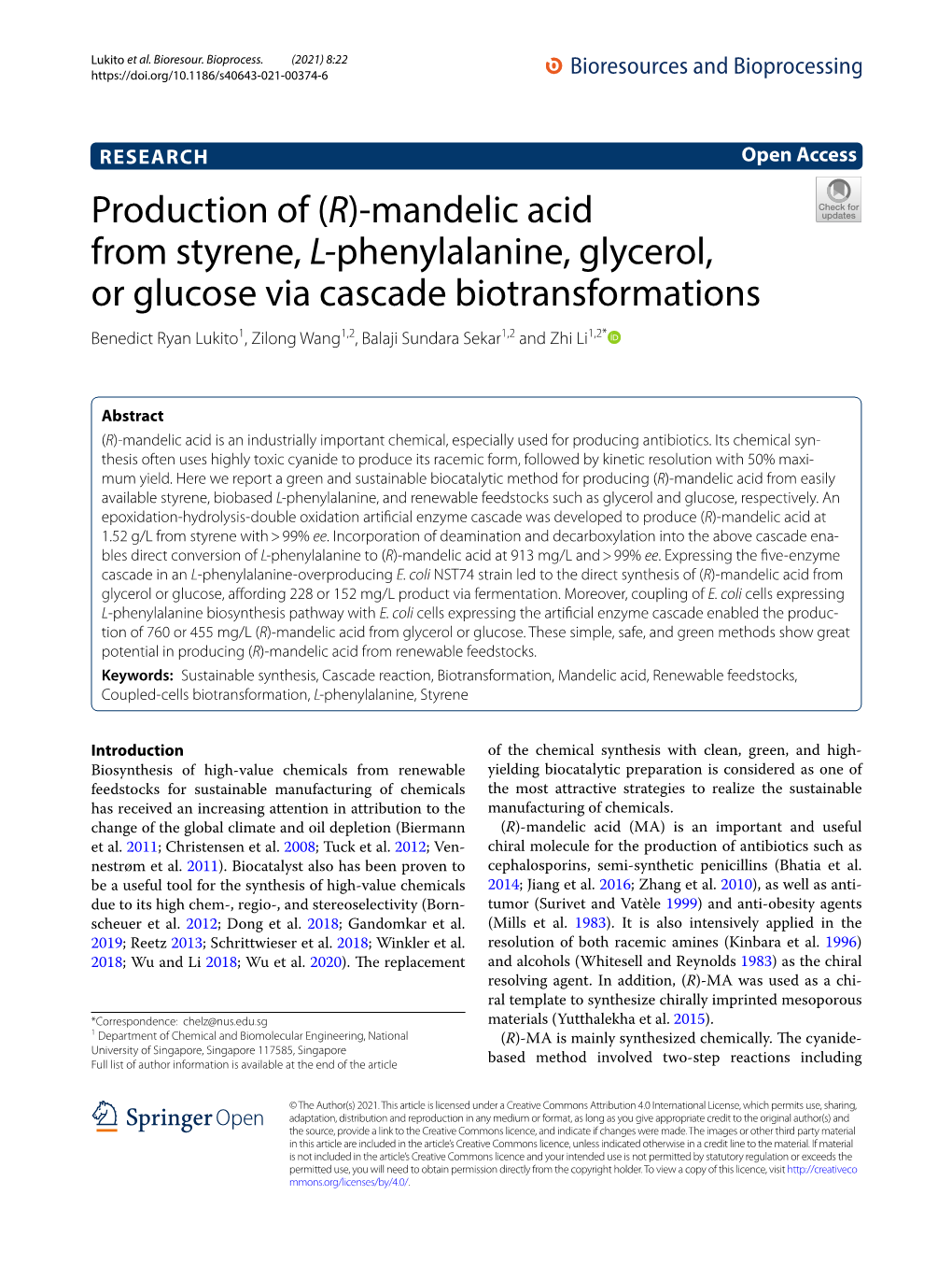 Production of (R)-Mandelic Acid from Styrene, L-Phenylalanine, Glycerol