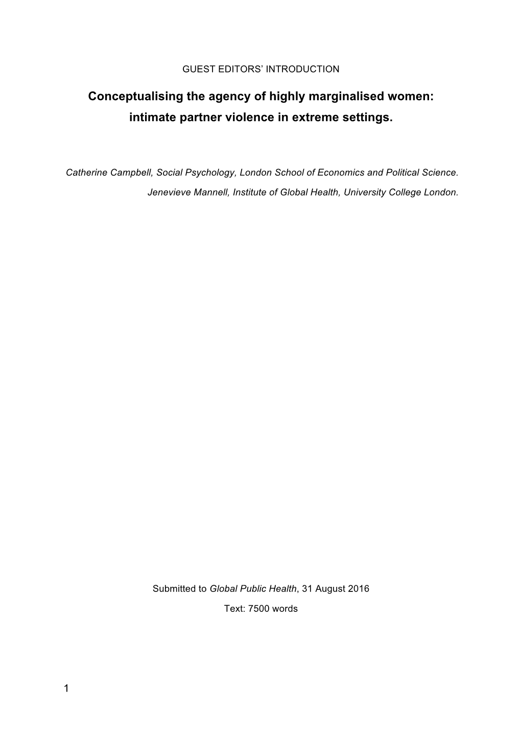 Conceptualising the Agency of Highly Marginalised Women: Intimate Partner Violence in Extreme Settings