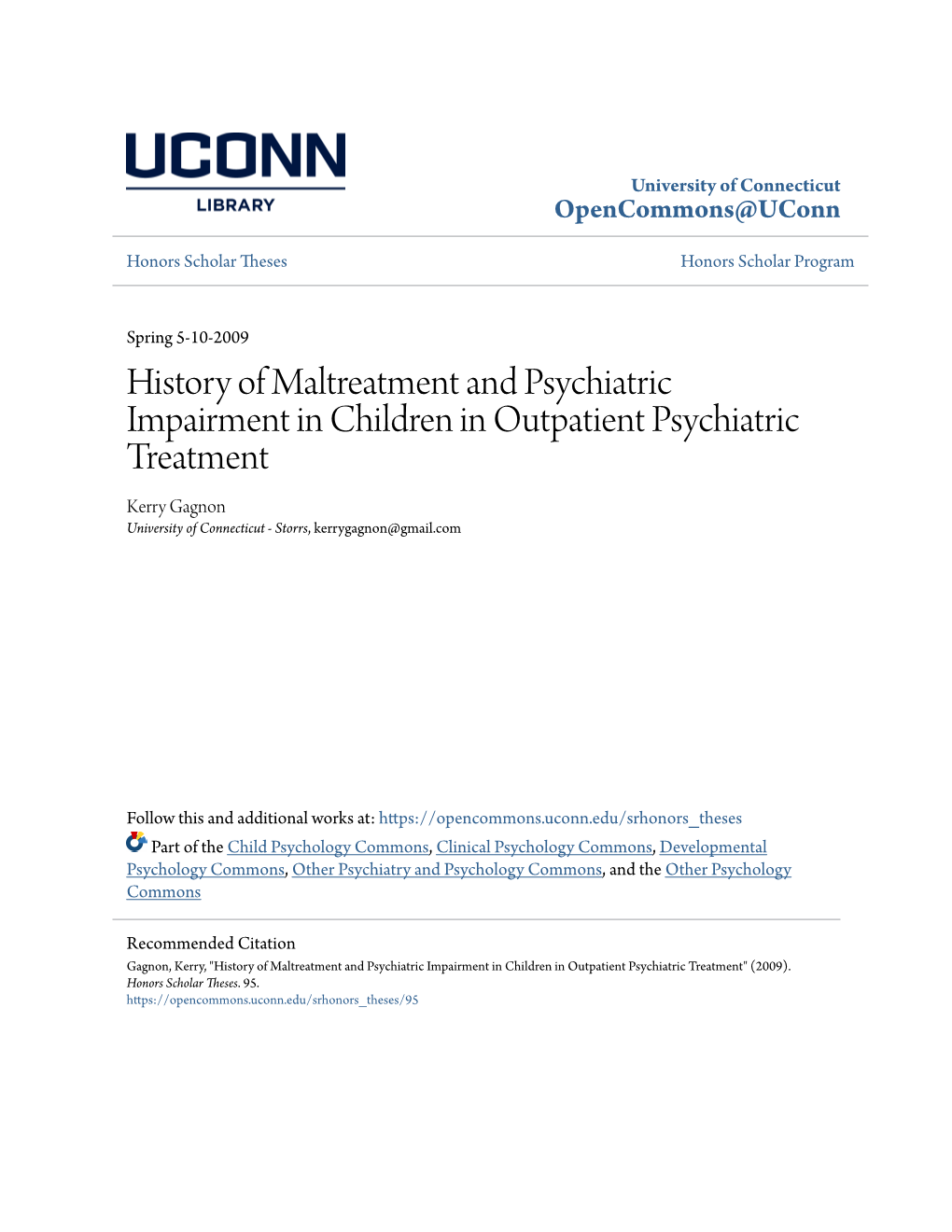 History of Maltreatment and Psychiatric Impairment in Children