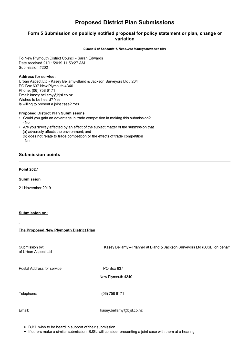 Proposed District Plan Submissions