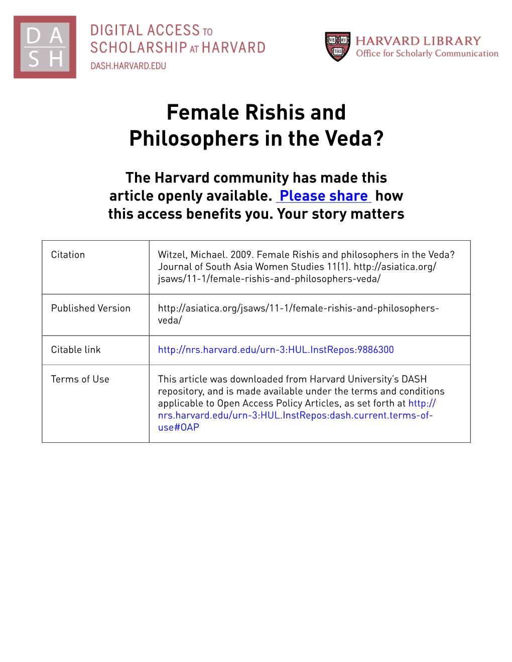 Female Rishis and Philosophers in the Veda?