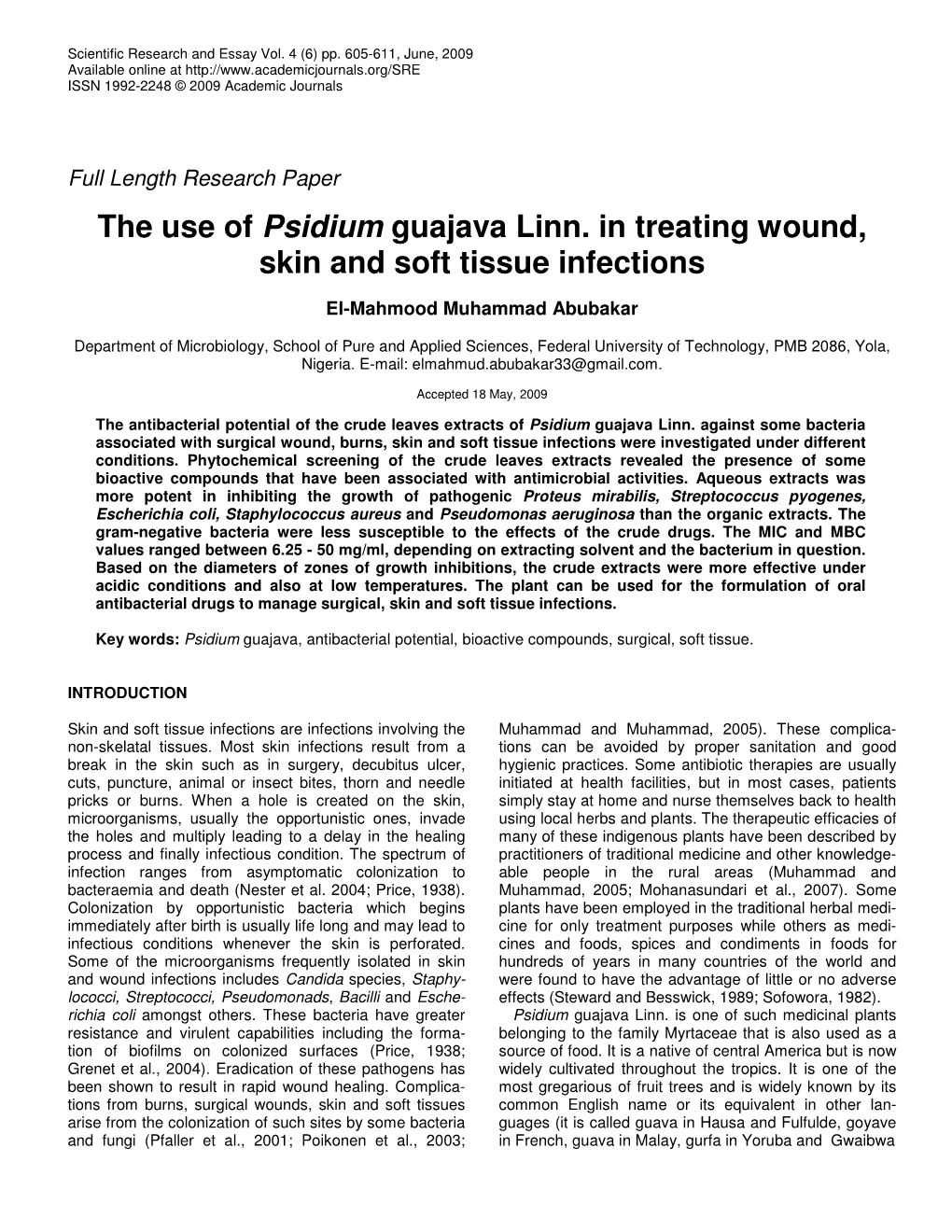 The Use of Psidium Guajava Linn. in Treating Wound, Skin and Soft Tissue Infections
