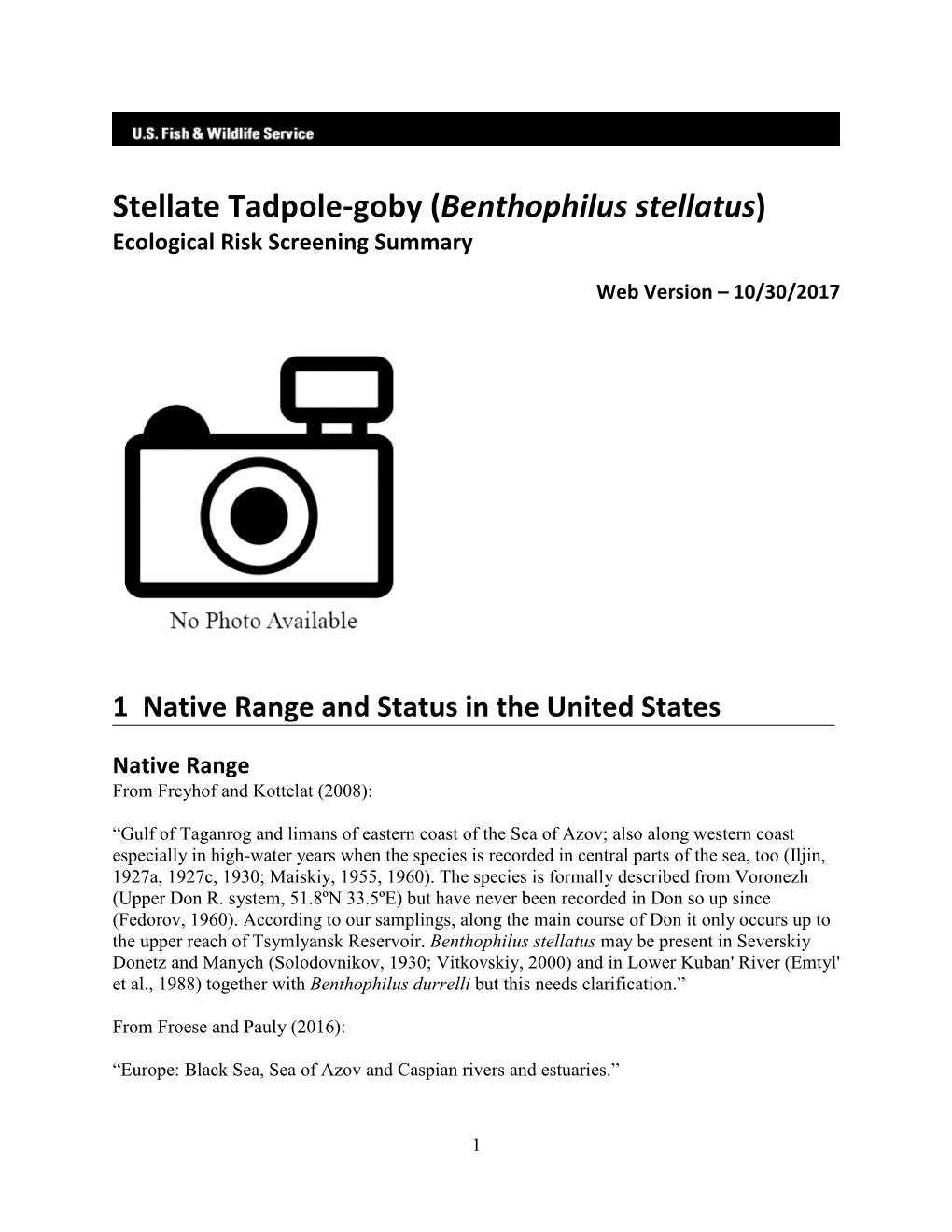 Benthophilus Stellatus) Ecological Risk Screening Summary