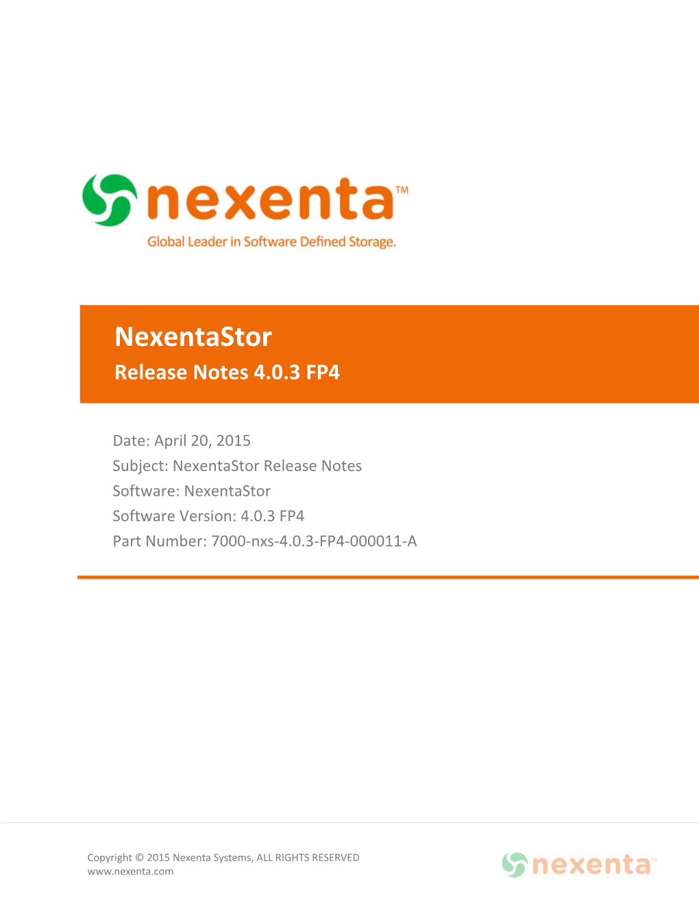 Nexentastor Release Notes 4.0.3 FP4