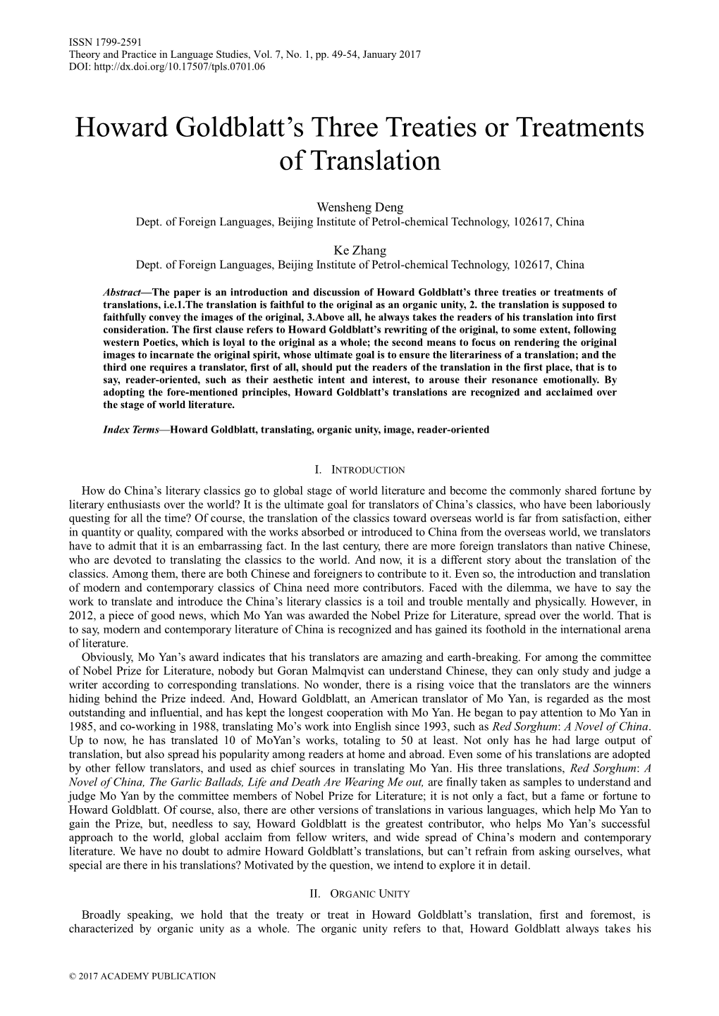 Howard Goldblatt's Three Treaties Or Treatments of Translation