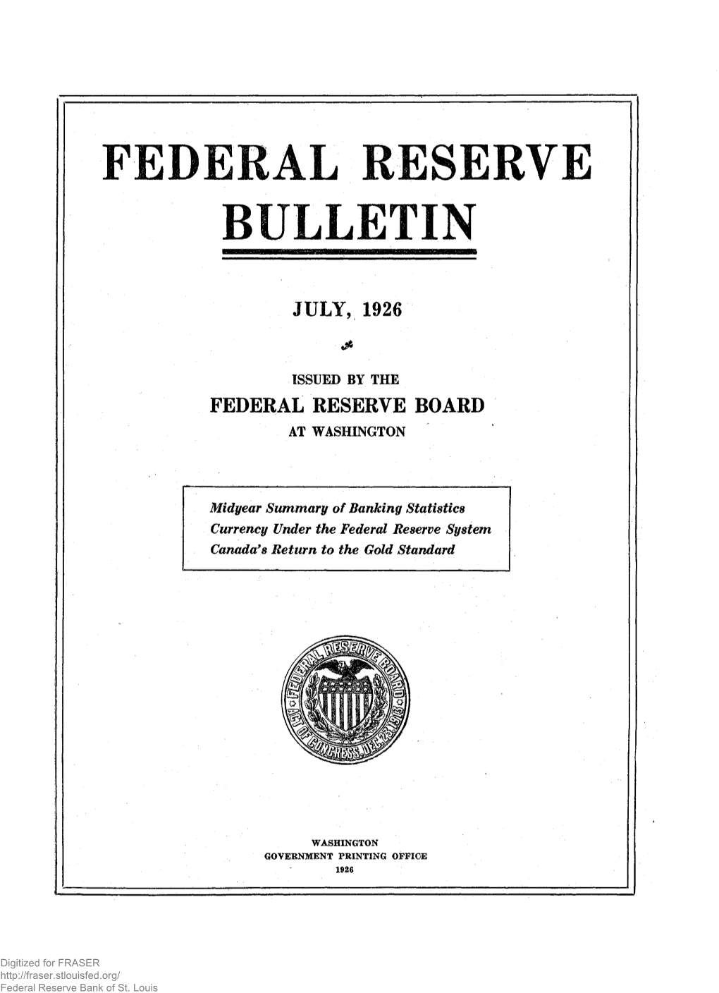 Federal Reserve Bulletin July 1926